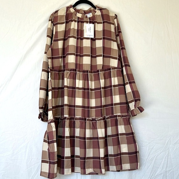 LuLaRoe Dresses & Skirts - LulaRoe Annabelle Plaid Ruffle XL Midi Dress New Tiered Browns & Cream
